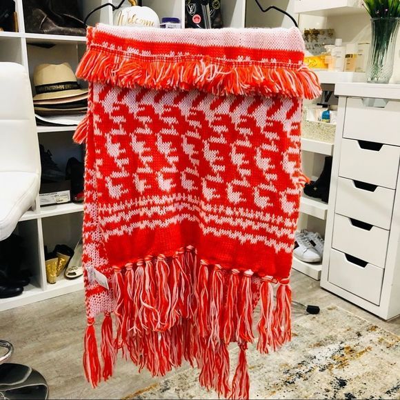 Free People Mile High Print Fringe Scarf Orange - Picture 8 of 9